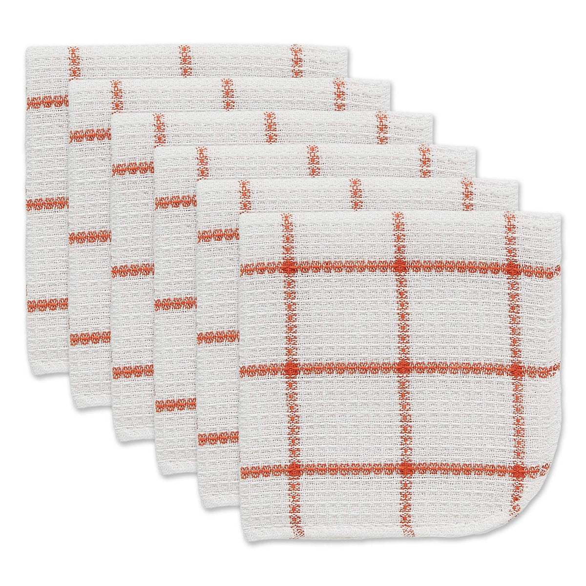 DII Scrubber Dishcloths Collection Windowpane Dishrag Set, 12x12, White/Red Stripe, 6 Piece