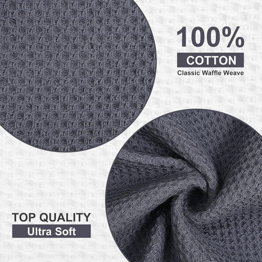 Kitinjoy 100% Cotton Waffle 6-Pack Kitchen Towels, 12" x 12", Dark Grey