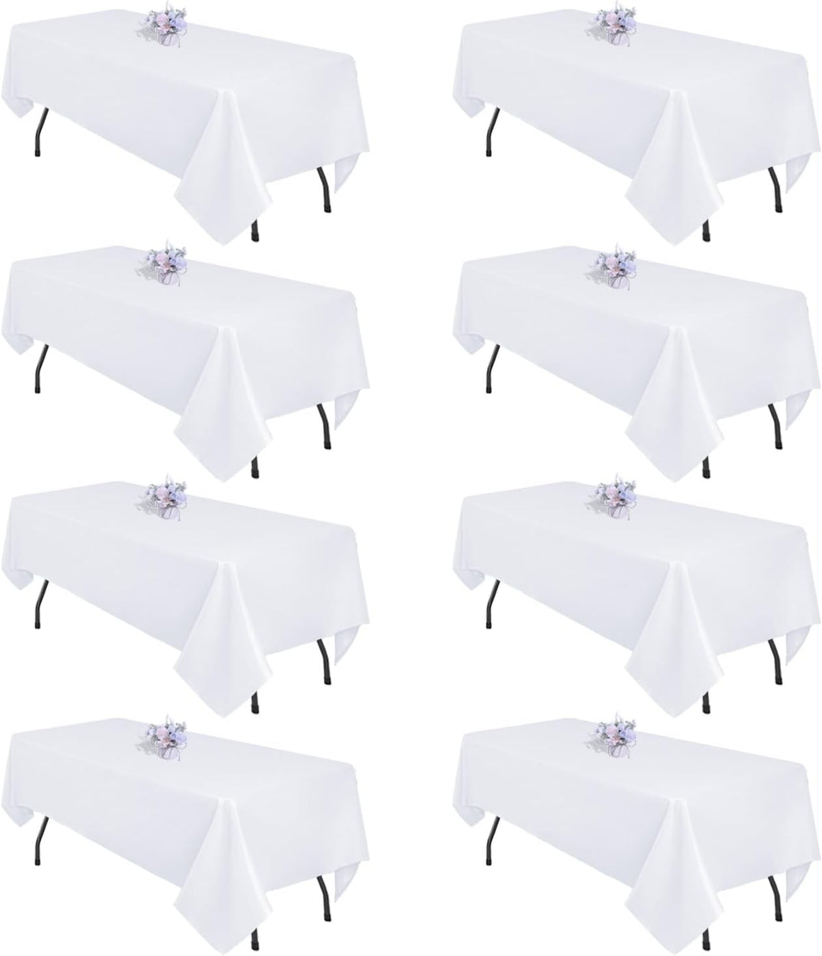 8 Pack 60 x 102 Inch White Rectangle Table Cloth for 6 Foot Tables