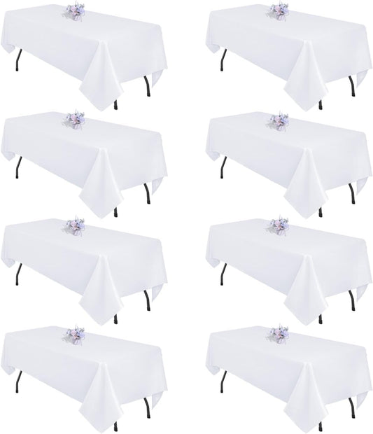 8 Pack 60 x 102 Inch White Rectangle Table Cloth for 6 Foot Tables