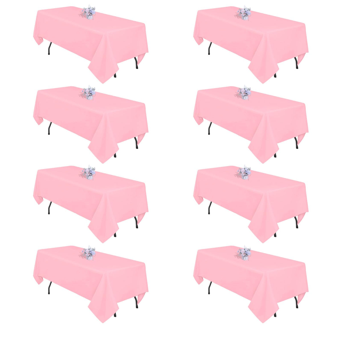 8 Pack 60 x 102 Inch White Rectangle Table Cloth for 6 Foot Tables