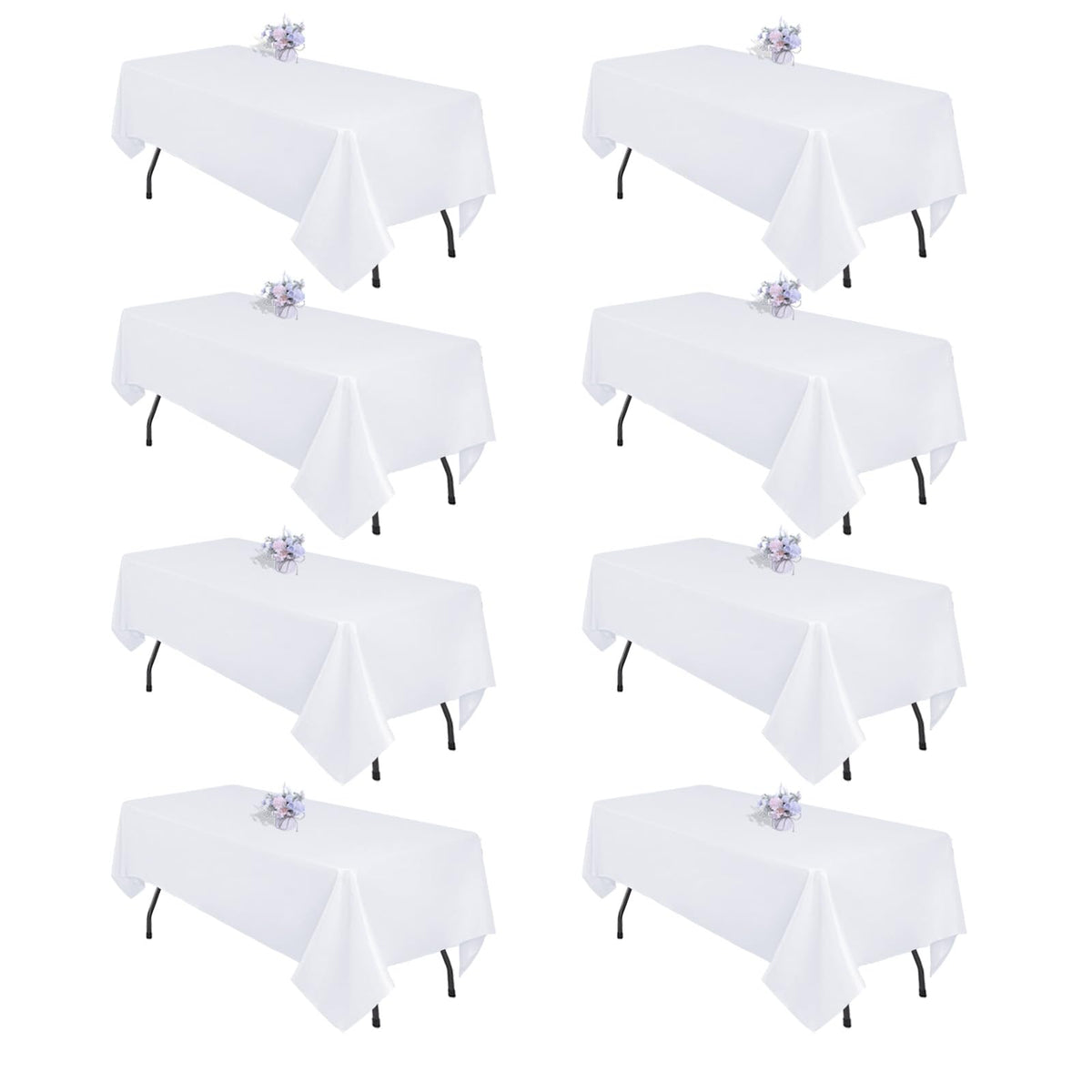 8 Pack 60 x 102 Inch White Rectangle Table Cloth for 6 Foot Tables