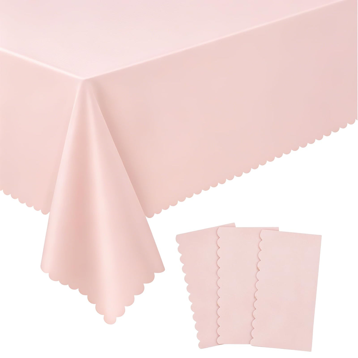 NatNarr 3 Pack Ivory Tablecloths, 54 x 108 Inch Scalloped Party Table Cover