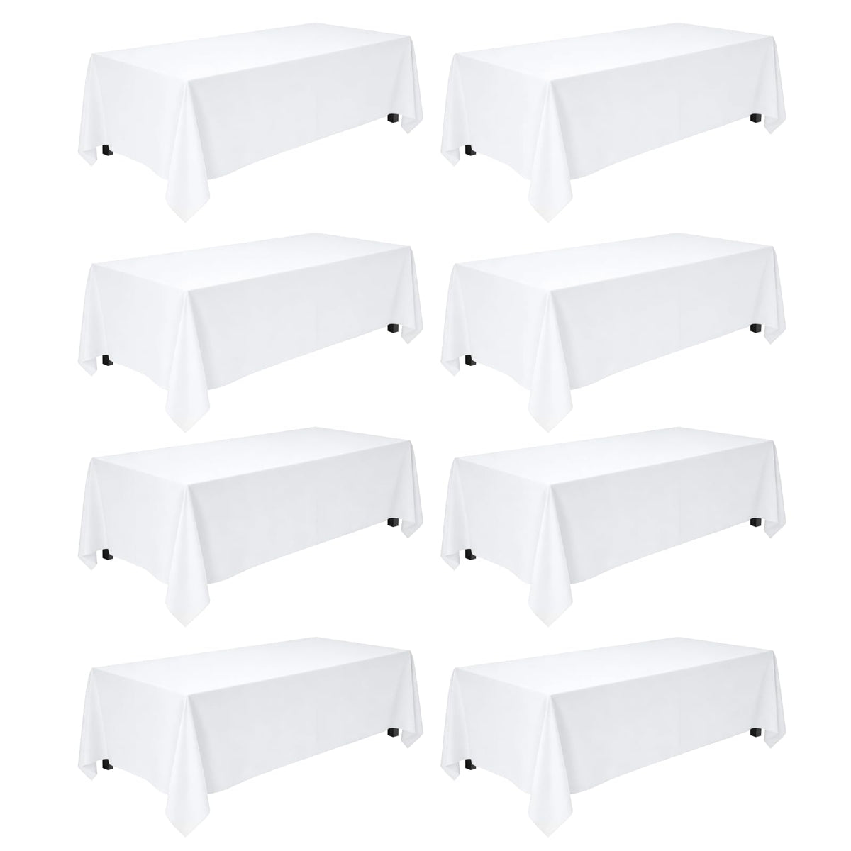 8 Pack 60 x 102 Inch White Rectangle Table Cloth for 6 Foot Tables