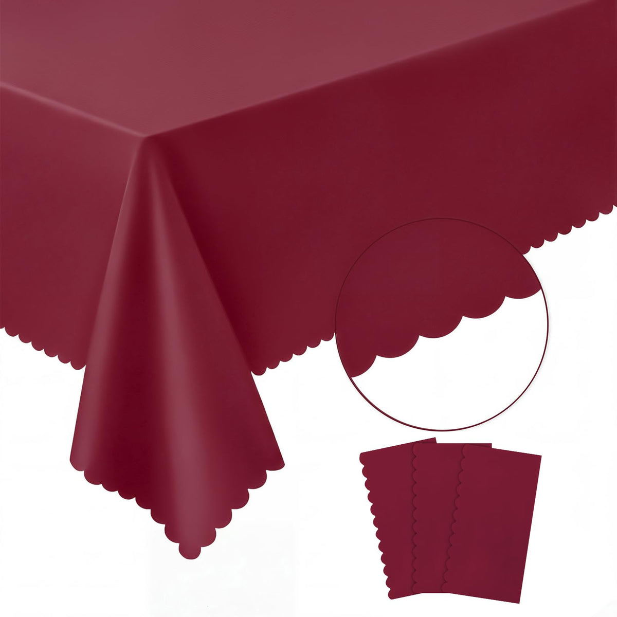 NatNarr 3 Pack Ivory Tablecloths, 54 x 108 Inch Scalloped Party Table Cover