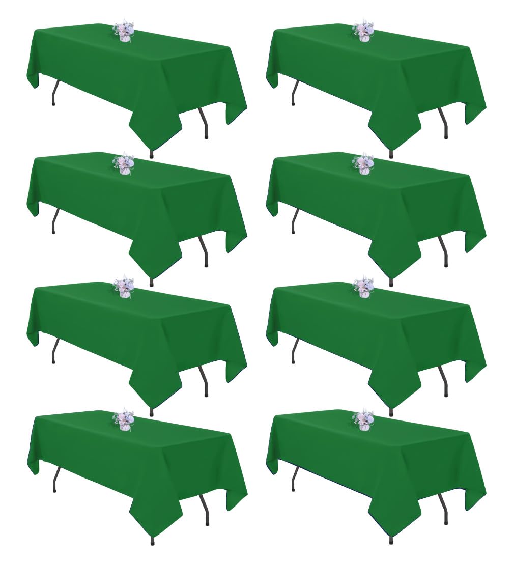 8 Pack 60 x 102 Inch White Rectangle Table Cloth for 6 Foot Tables