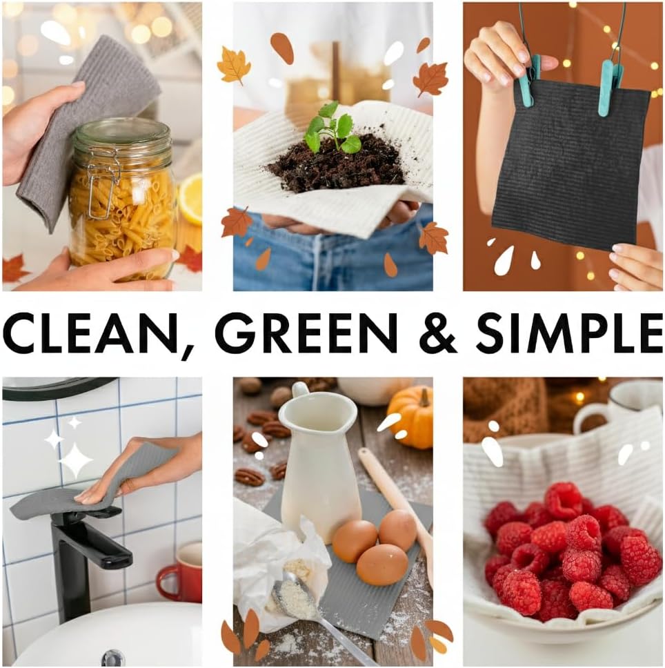 SUPERSCANDI 10 Pack Swedish Dishcloths for Kitchen - 100% Biodegradable & Compostable Reusable Paper Towels Washable, Food-Safe & Without Plastic - Dish Rags Suitable for Any Surface, Grey