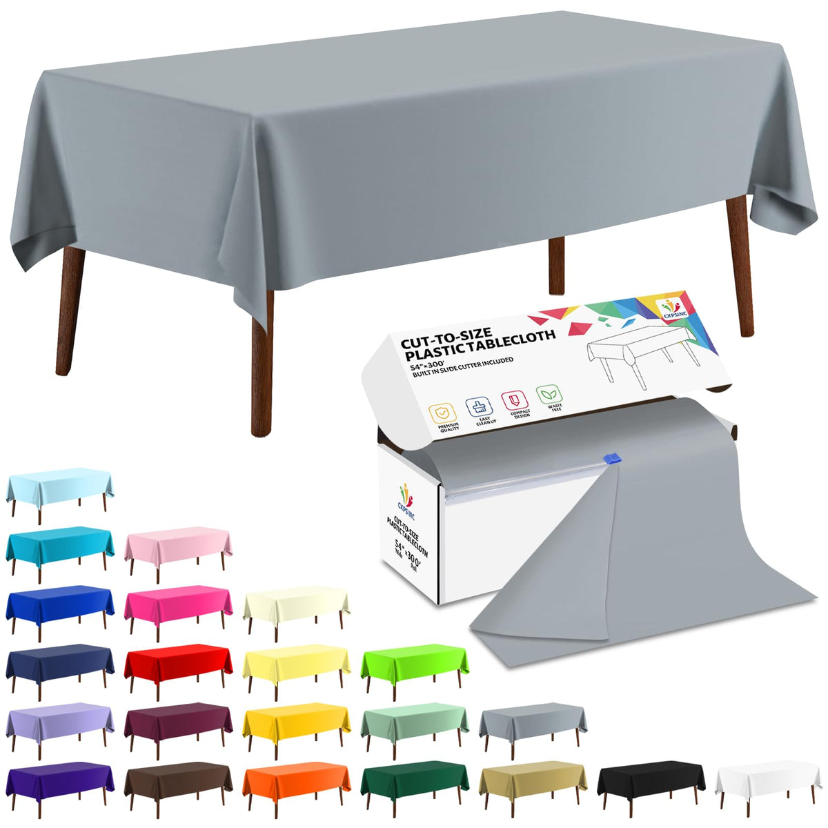 CXPSINC White Plastic Table Cloth Disposable Tablecloth Roll 54 Inch X 300 Feet Plastic Table Cover Roll with Slide Cutter for Picnics, Parties, Banquet, Birthdays, Weddings