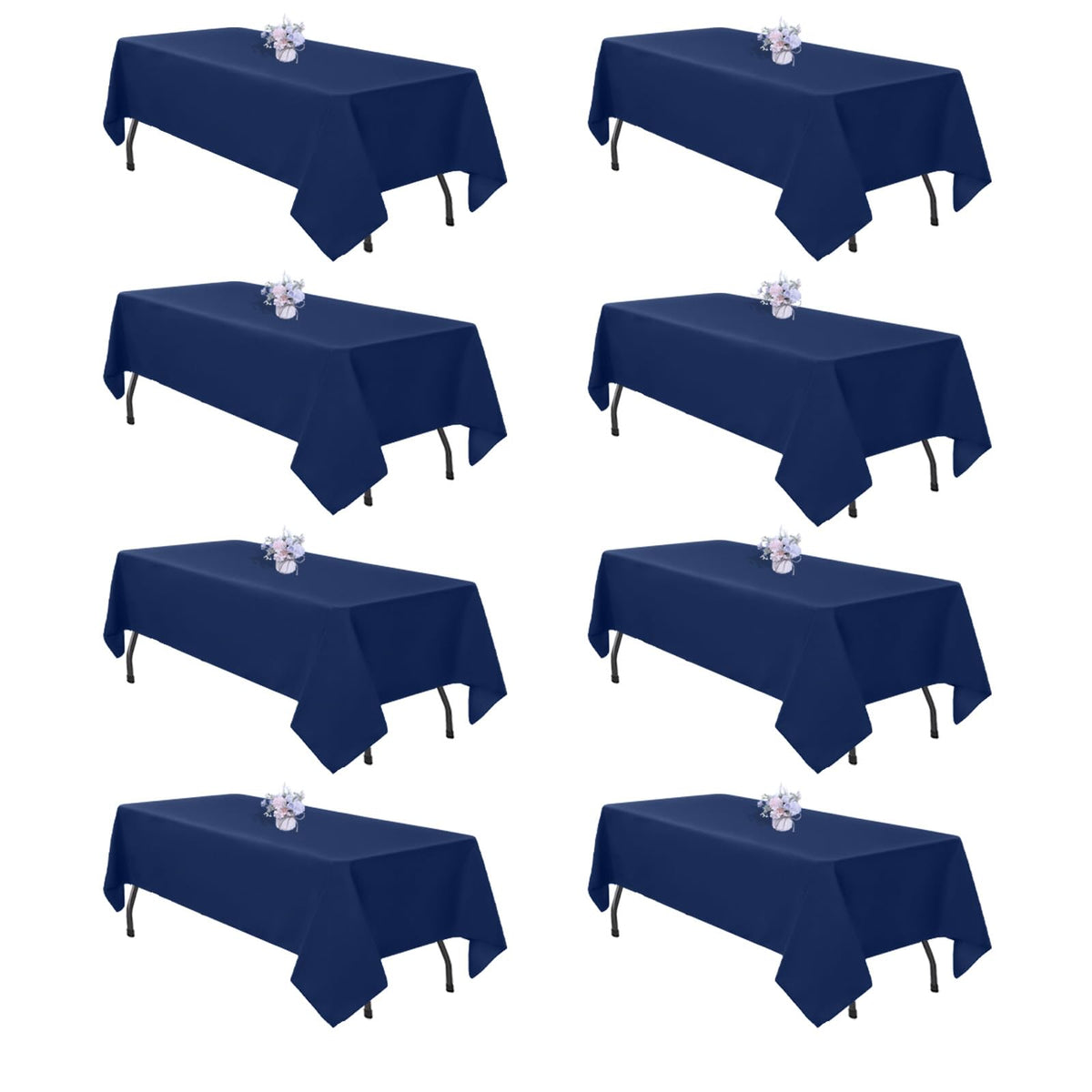 8 Pack 60 x 102 Inch White Rectangle Table Cloth for 6 Foot Tables