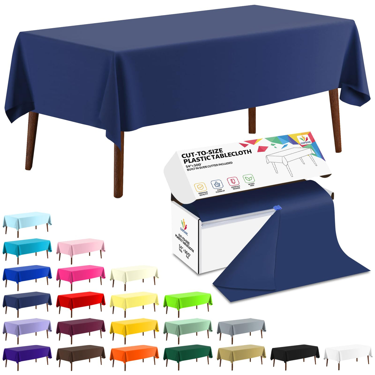 CXPSINC White Plastic Table Cloth Disposable Tablecloth Roll 54 Inch X 300 Feet Plastic Table Cover Roll with Slide Cutter for Picnics, Parties, Banquet, Birthdays, Weddings