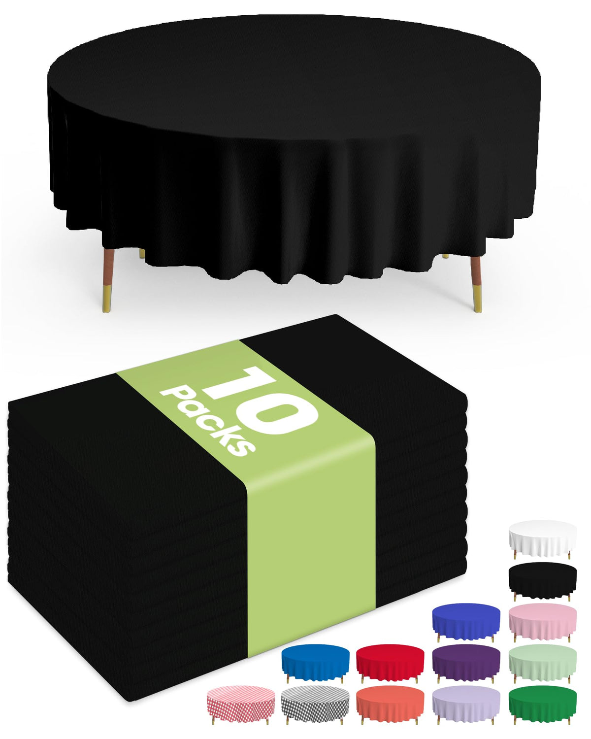 Pureegg Plastic Table Cloth Disposable 10 Pack, 54 x 108 Inch Table Cloths, Halloween Party Decorations, Summerween Decor, Halloween Tablecloths, Rectangle, Plastic Cover, Leakproof & Sturdy, Black