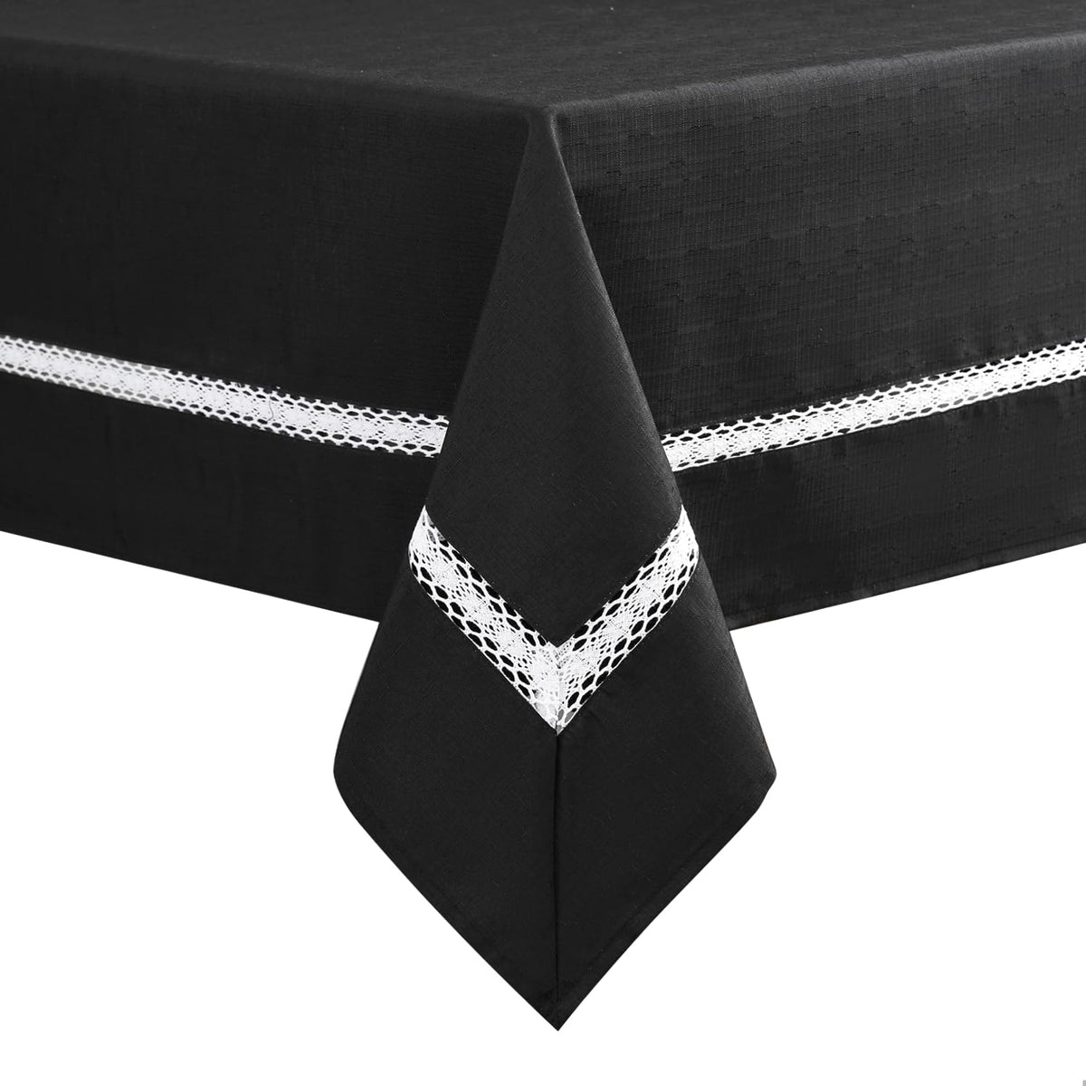 EHouseHome Heavy Duty Fabric Tablecloth with White Lace-Waterproof/Wrinkle Free/Stain Resistant/Oil Proof-for Dining,Indoor&Outdoor,Wedding,Holiday,White,Rectangle 60x120Inch