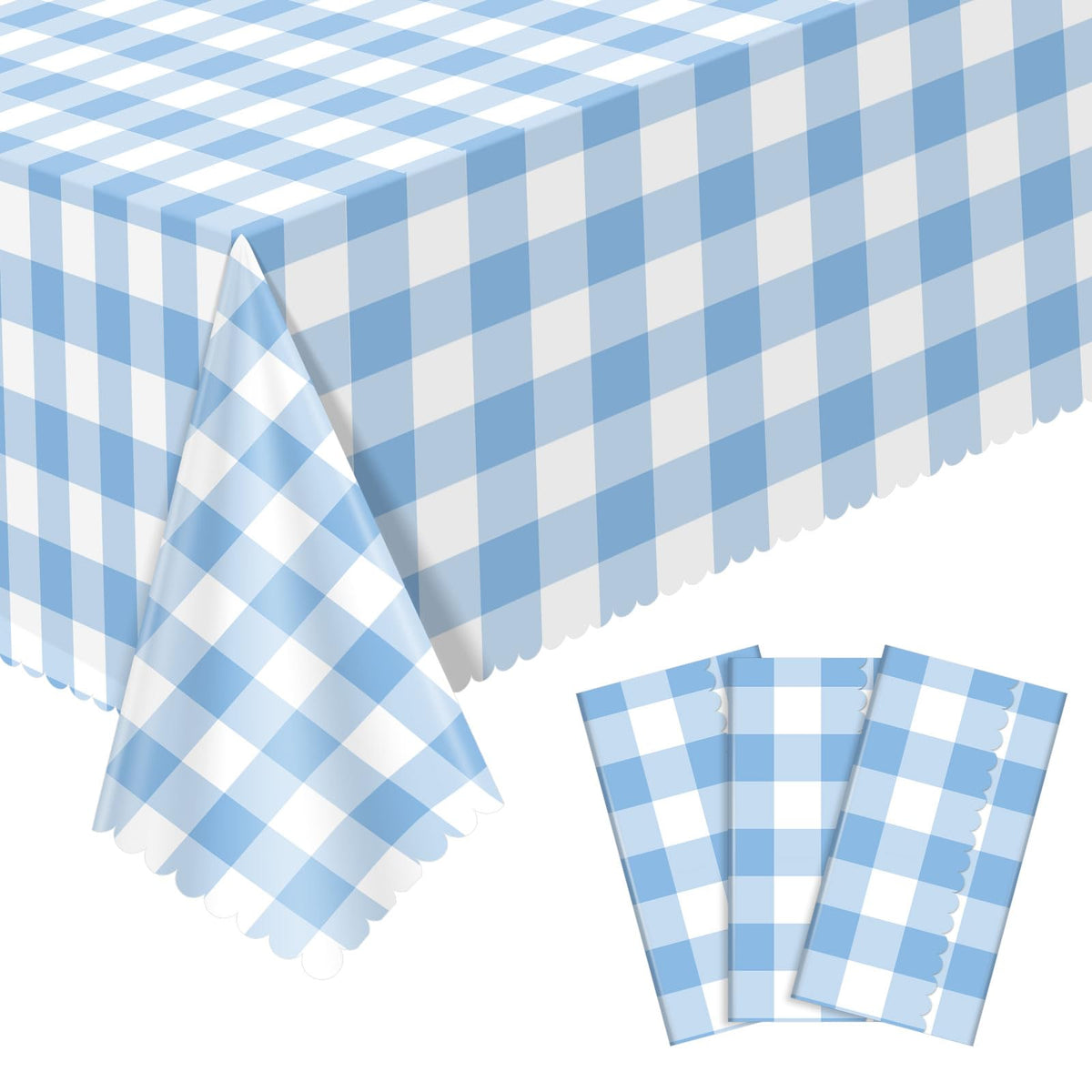 3Pack Light Khaki Gingham Tablecloths, Khaki and White Checkered Tablecloth