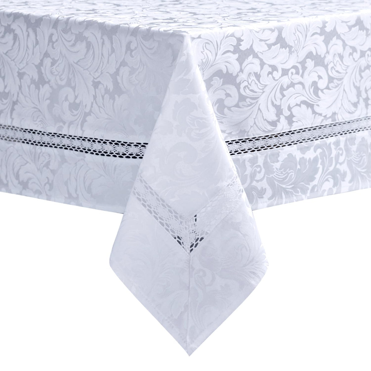 EHouseHome Heavy Duty Fabric Tablecloth with White Lace-Waterproof/Wrinkle Free/Stain Resistant/Oil Proof-for Dining,Indoor&Outdoor,Wedding,Holiday,White,Rectangle 60x120Inch