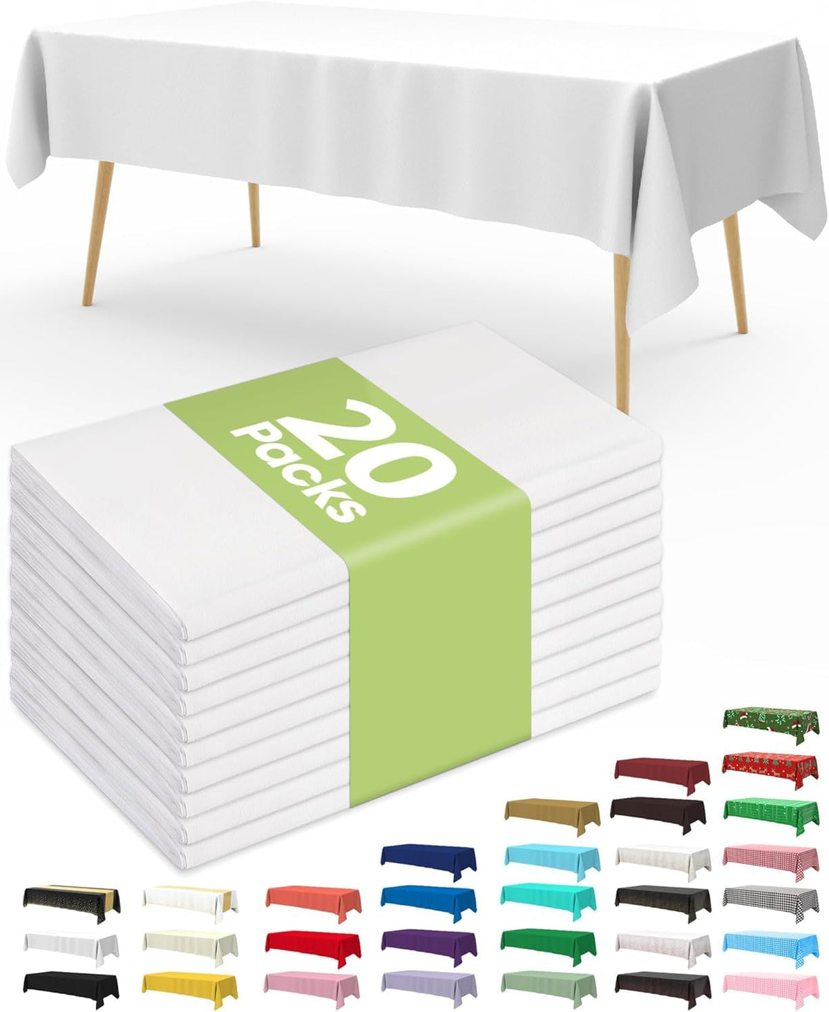 Pureegg 20 Pack Plastic Table Cloth Disposable 54x108 Inch
