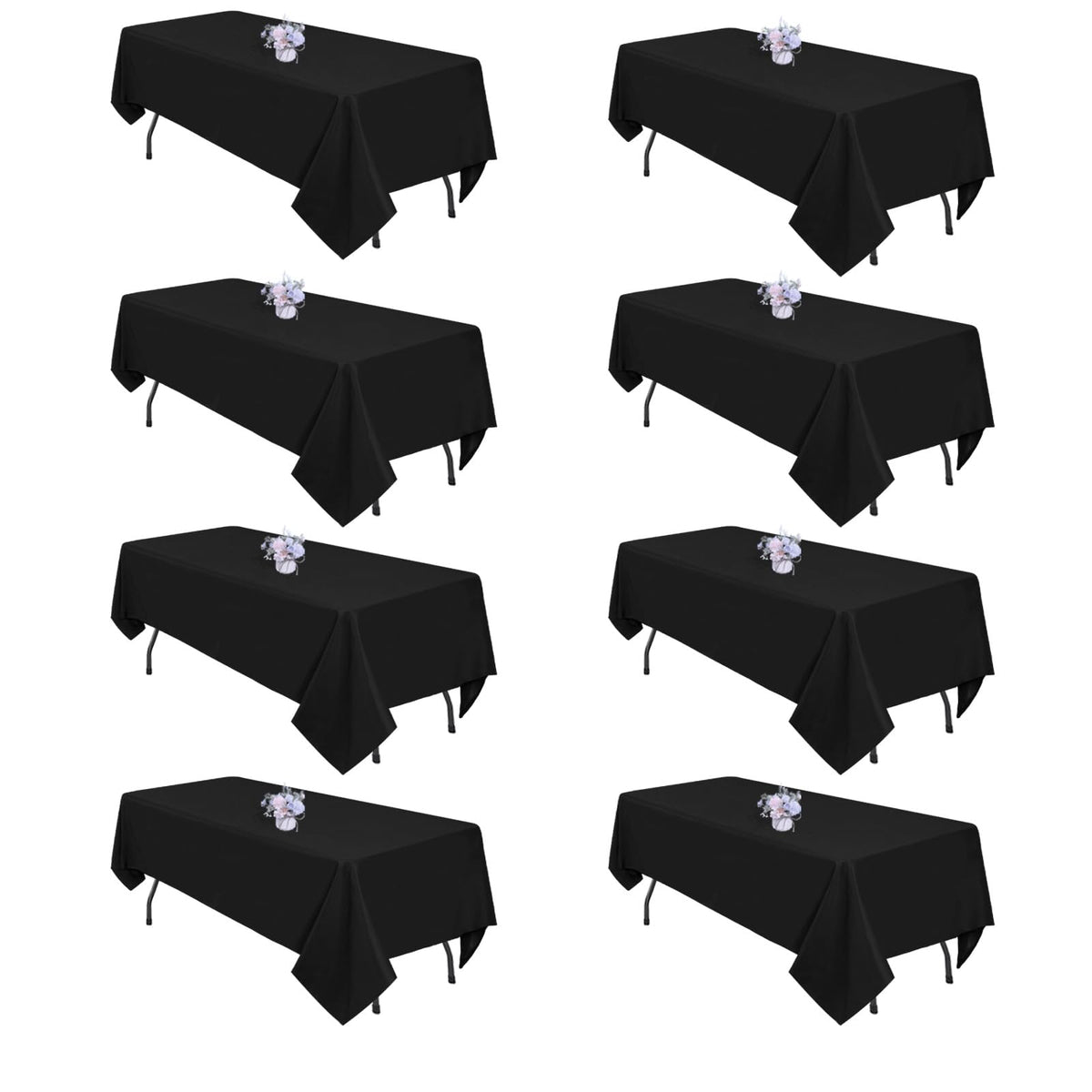 8 Pack 60 x 102 Inch White Rectangle Table Cloth for 6 Foot Tables