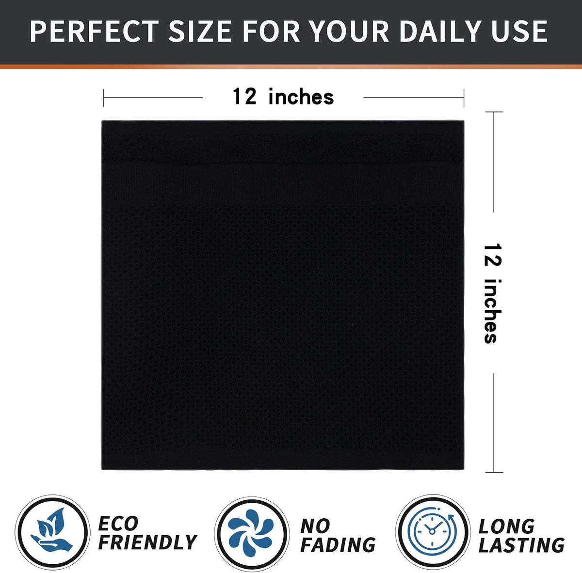Homaxy 100% Cotton Dish Cloths, 8 Pack - 12 x 12 Inches, Black