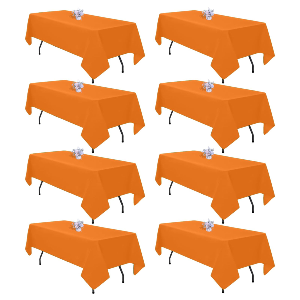 8 Pack 60 x 102 Inch White Rectangle Table Cloth for 6 Foot Tables