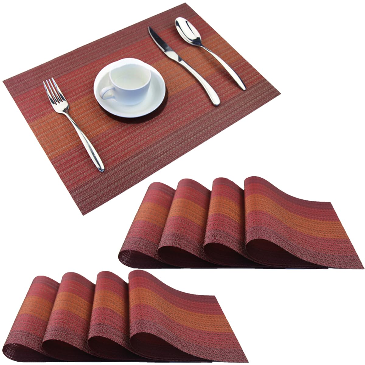 PIGCHCY Placemats,Washable Vinyl Woven Table Mats,Elegant Durable Placemats for Dining Table Set of 4 (18 x 12 inches, Pure Black)