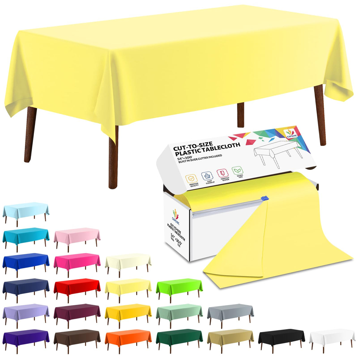 CXPSINC White Plastic Table Cloth Disposable Tablecloth Roll 54 Inch X 300 Feet Plastic Table Cover Roll with Slide Cutter for Picnics, Parties, Banquet, Birthdays, Weddings