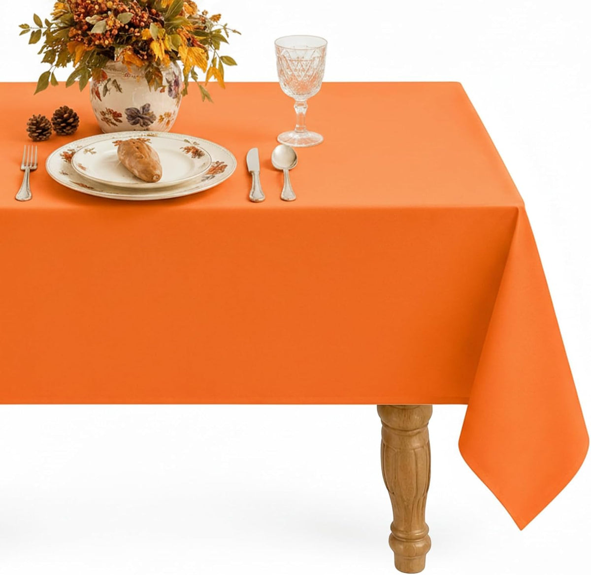 Softalker Rectangle Tablecloth, Waterproof Table Cloths Wrinkle Free Fabric Washable Polyester Table Cover for Dining Tables Party Outdoor Camping Parties Buffet - 60 x 120 inch, Orange