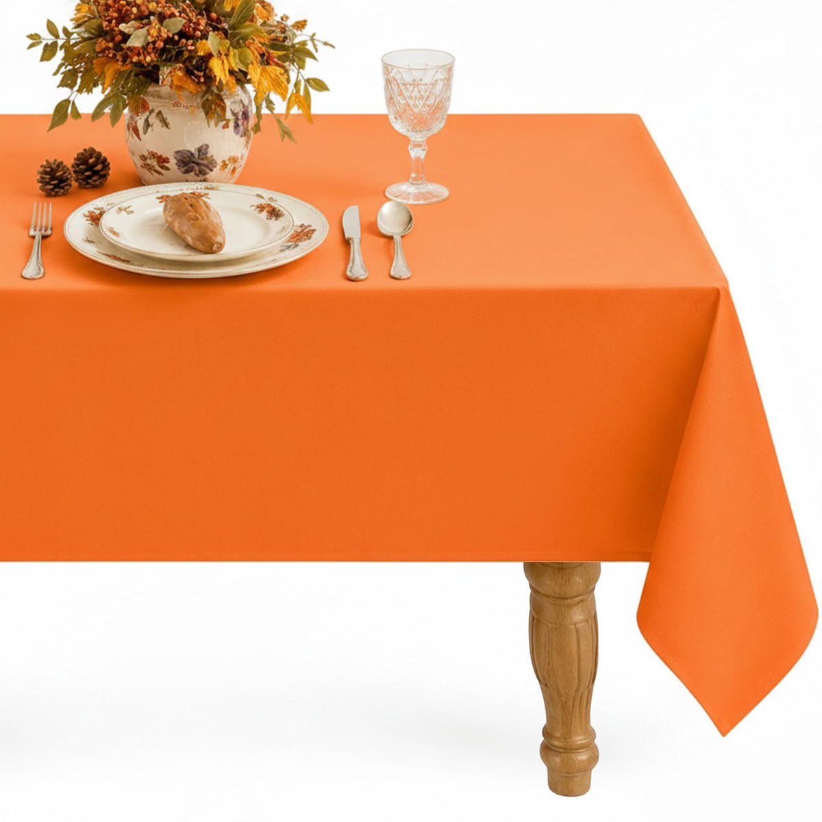 Softalker Rectangle Tablecloth, Waterproof Table Cloths Wrinkle Free Fabric Washable Polyester Table Cover for Dining Tables Party Outdoor Camping Parties Buffet - 60 x 102 inch, Orange