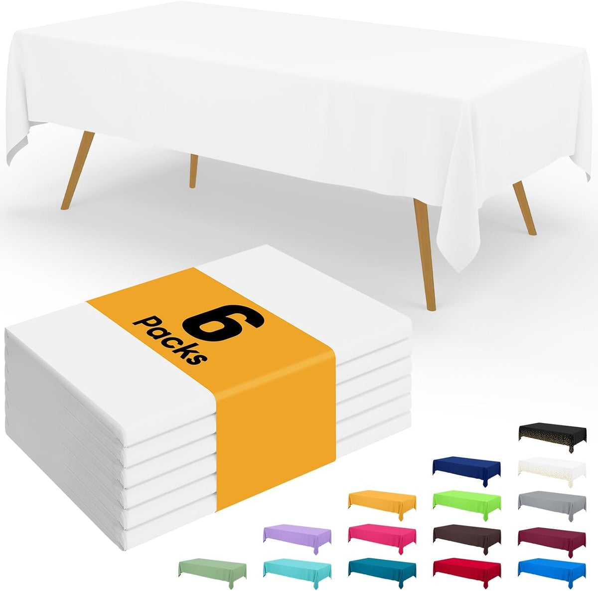 Smiry Plastic Disposable Waterproof Table Cloth - 54 x 108 Inch, 6 Packs