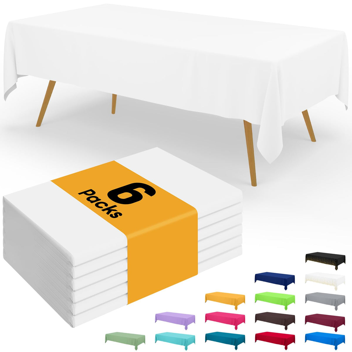 Smiry Plastic Disposable Waterproof Table Cloth - 54 x 108 Inch, 6 Packs