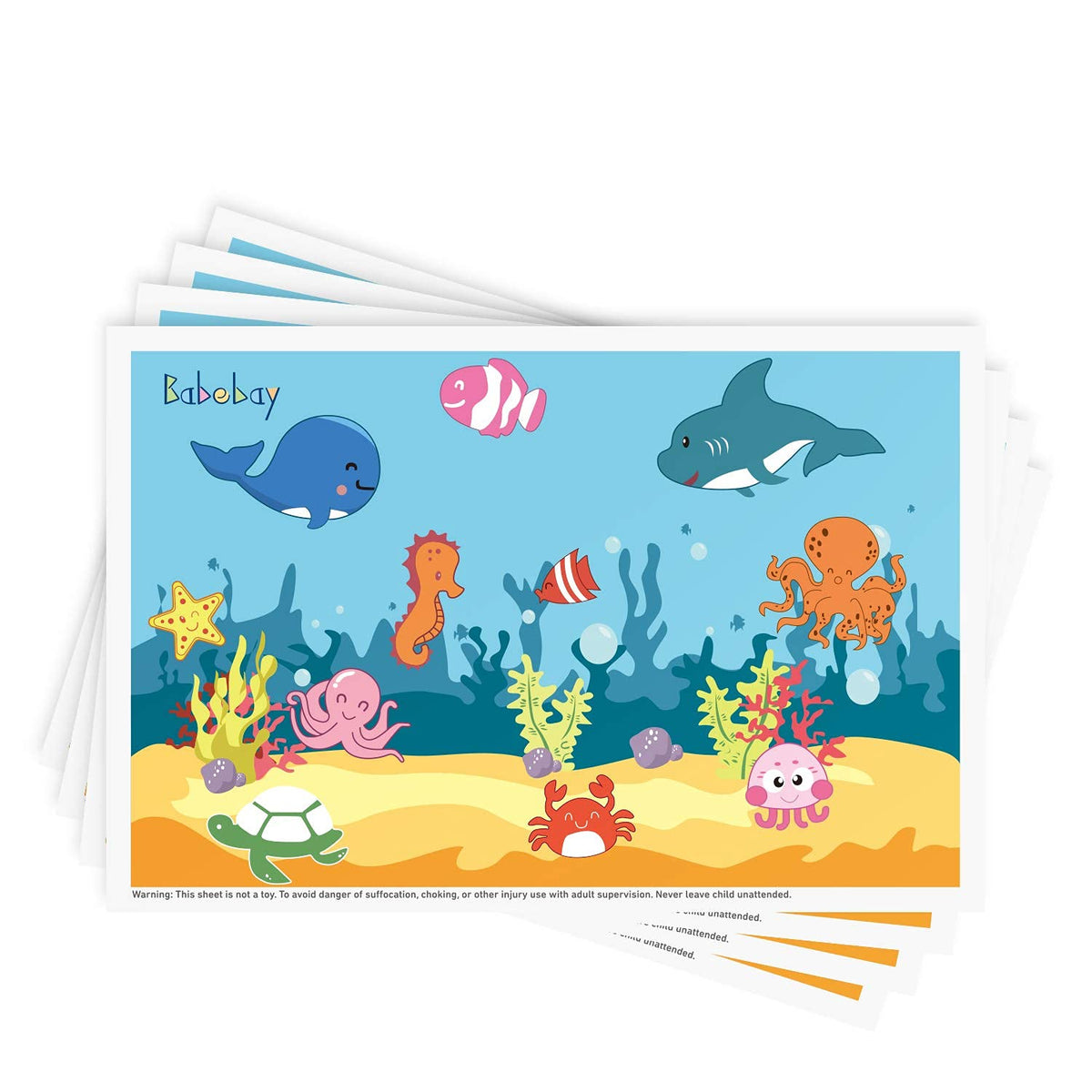 Babebay Disposable Stick-On Placemats for Baby, 40 Pack, Animal Alphabet