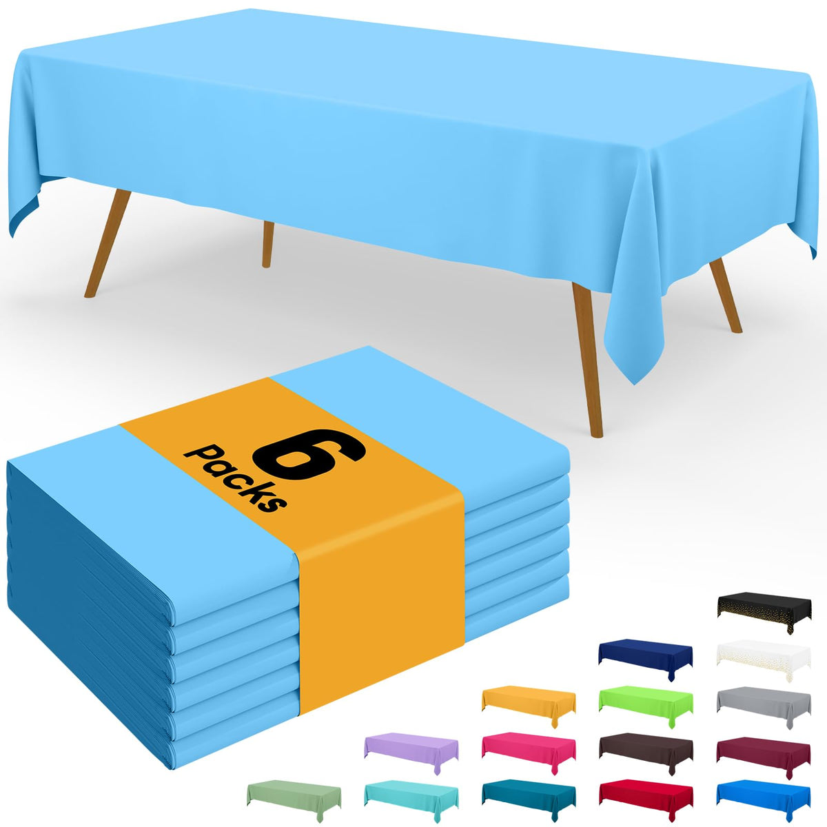 Smiry Plastic Disposable Waterproof Table Cloth - 54 x 108 Inch, 6 Packs