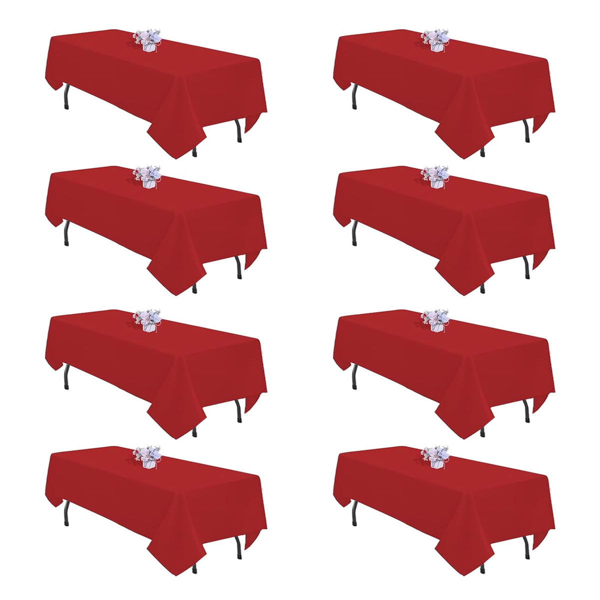 8 Pack 60 x 102 Inch White Rectangle Table Cloth for 6 Foot Tables