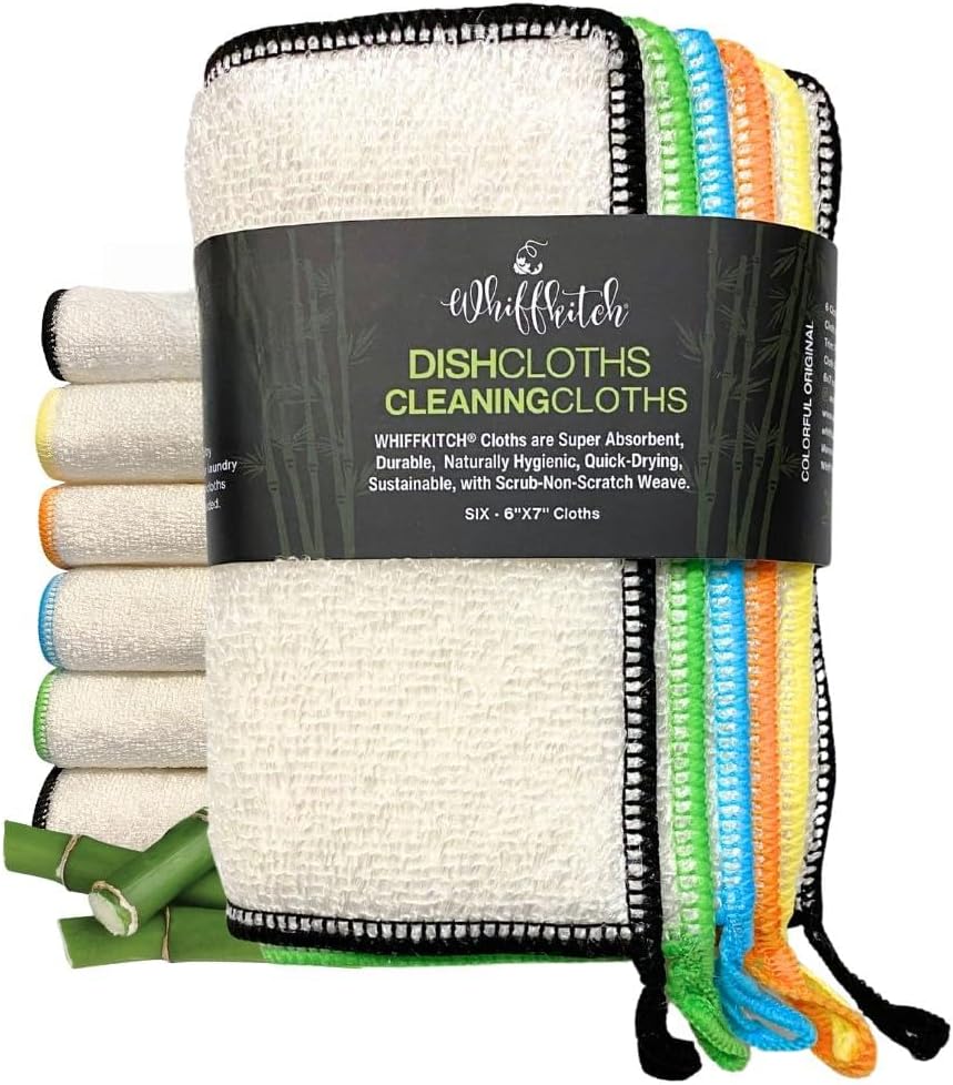 Whiffkitch Dishcloths Kitchen Dishrag Cleaning Scrub Reusable 6pk 6x7in