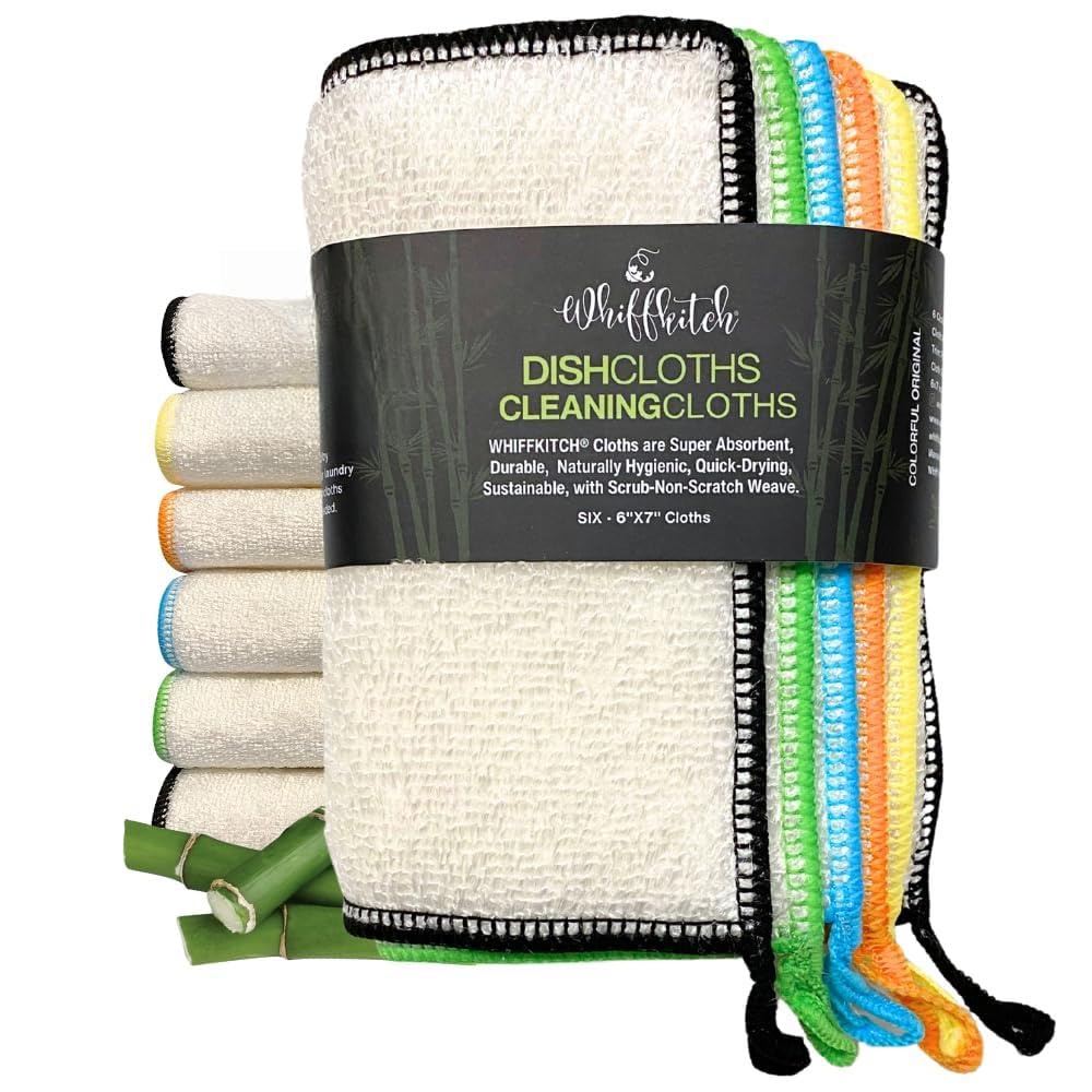 Whiffkitch Dishcloths Kitchen Dishrag Cleaning Scrub Reusable 6pk 6x7in