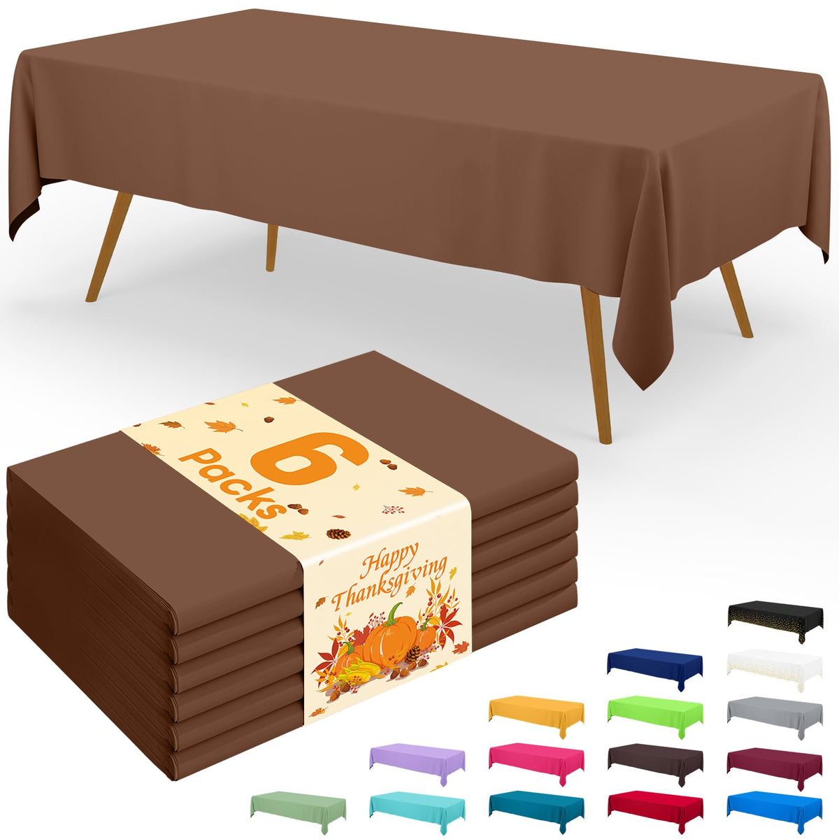 Smiry Plastic Disposable Waterproof Table Cloth - 54 x 108 Inch, 6 Packs