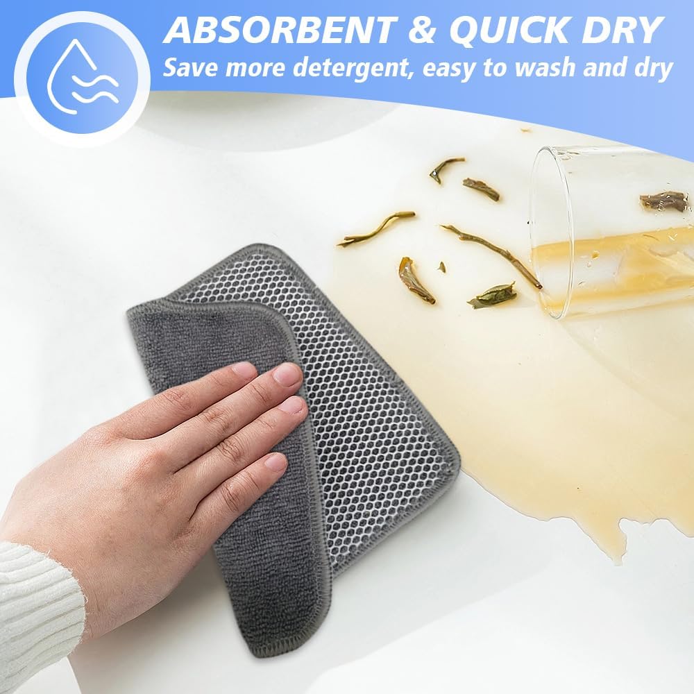 KinHwa Dish Cloths for Washing Dishes with Scrub Side, Microfiber Dish Rags