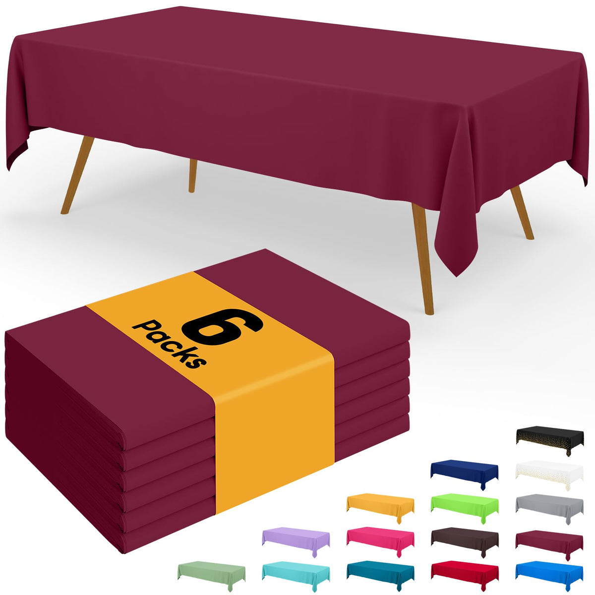 Smiry Plastic Disposable Waterproof Table Cloth - 54 x 108 Inch, 6 Packs