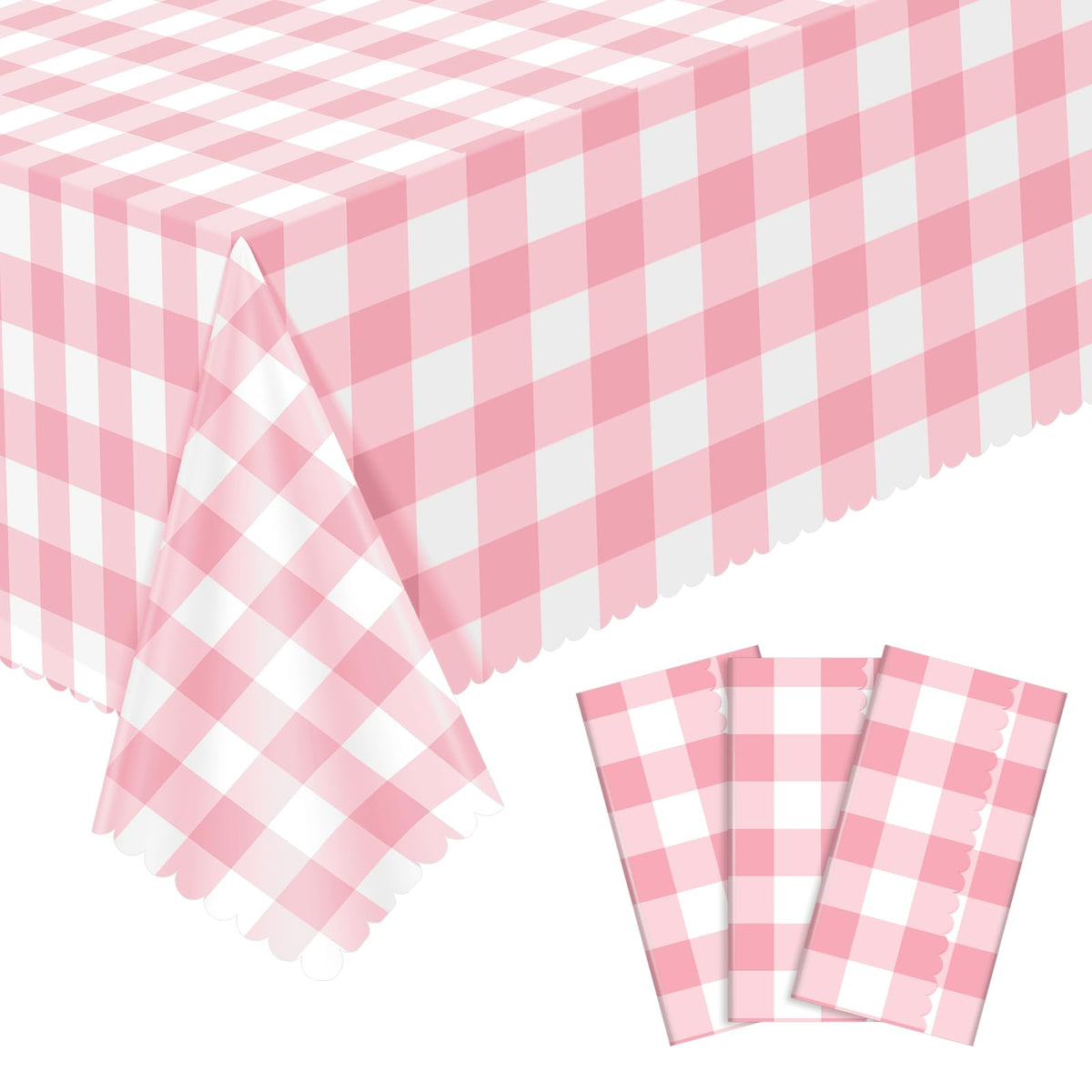 3Pack Light Khaki Gingham Tablecloths, Khaki and White Checkered Tablecloth