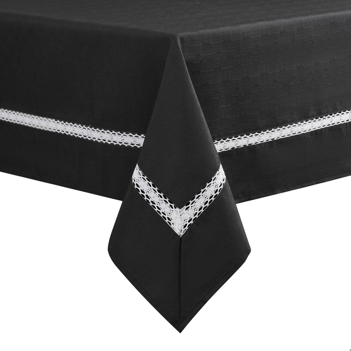 EHouseHome Heavy Duty Fabric Tablecloth with White Lace-Waterproof/Wrinkle Free/Stain Resistant/Oil Proof-for Dining,Indoor&Outdoor,Wedding,Holiday,White,Rectangle 60x120Inch