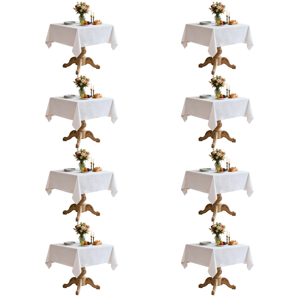 8 Pack 60 x 102 Inch White Rectangle Table Cloth for 6 Foot Tables