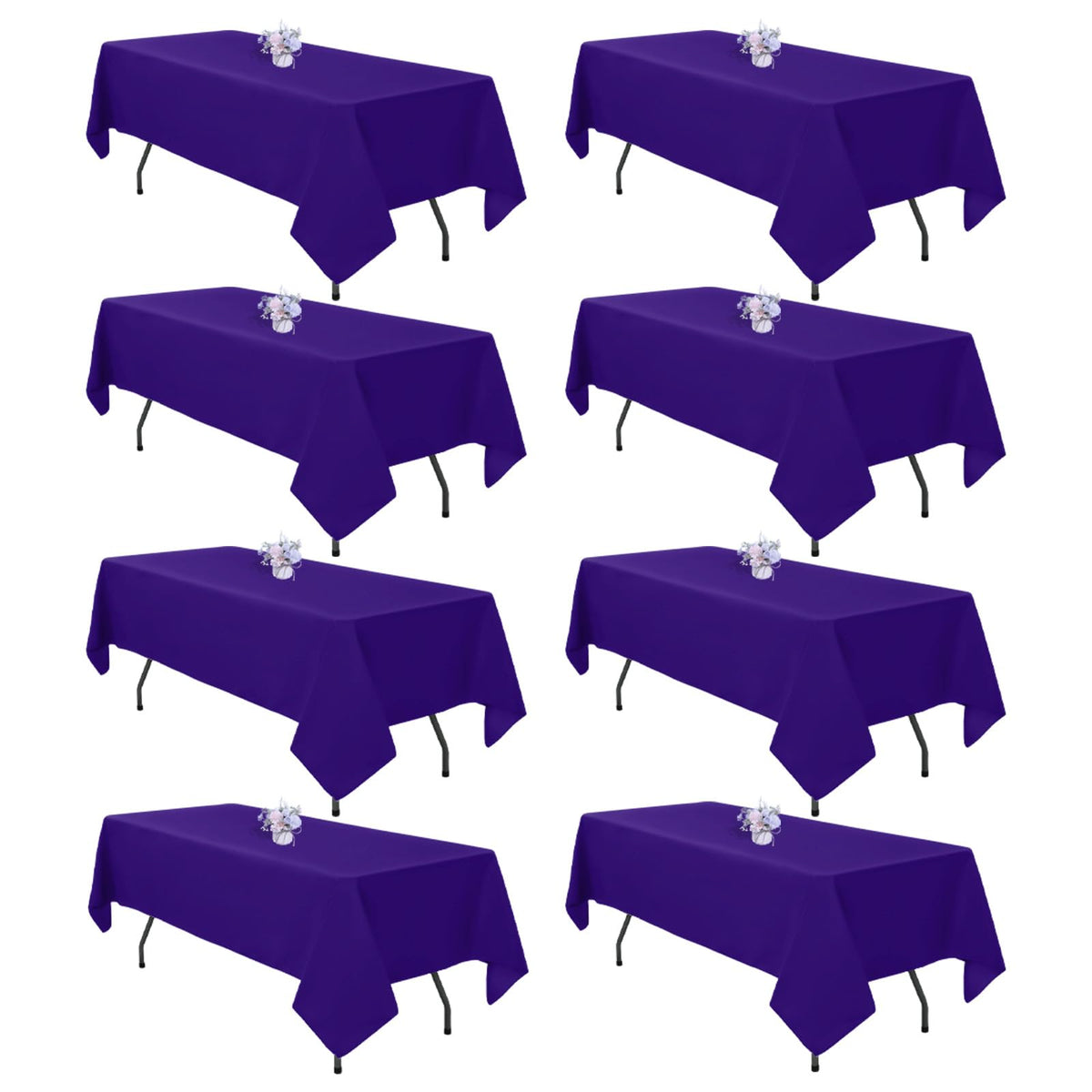 8 Pack 60 x 102 Inch White Rectangle Table Cloth for 6 Foot Tables