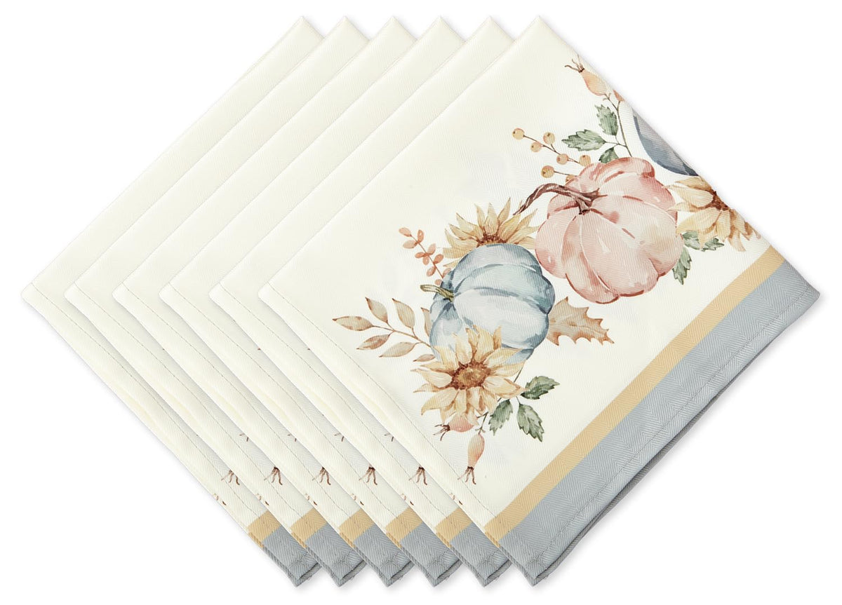 YiHomer Blue Pumpkin Bordered Thanksgiving Tabletop, Stonewashed Fall Pumpkin and Sunflower Cottage Print Easy Care Fabric, Farmhouse Harvest, Tablecloth, 52 x 52 Square