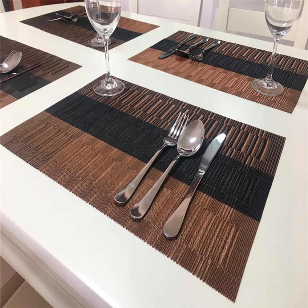 PIGCHCY Placemats,Durable Placemats for Dining Table,Washable Woven Vinyl Kitchen Placemats Set of 4 (Brown)