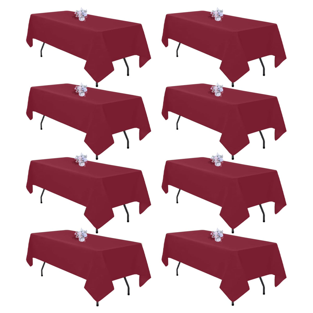 8 Pack 60 x 102 Inch White Rectangle Table Cloth for 6 Foot Tables