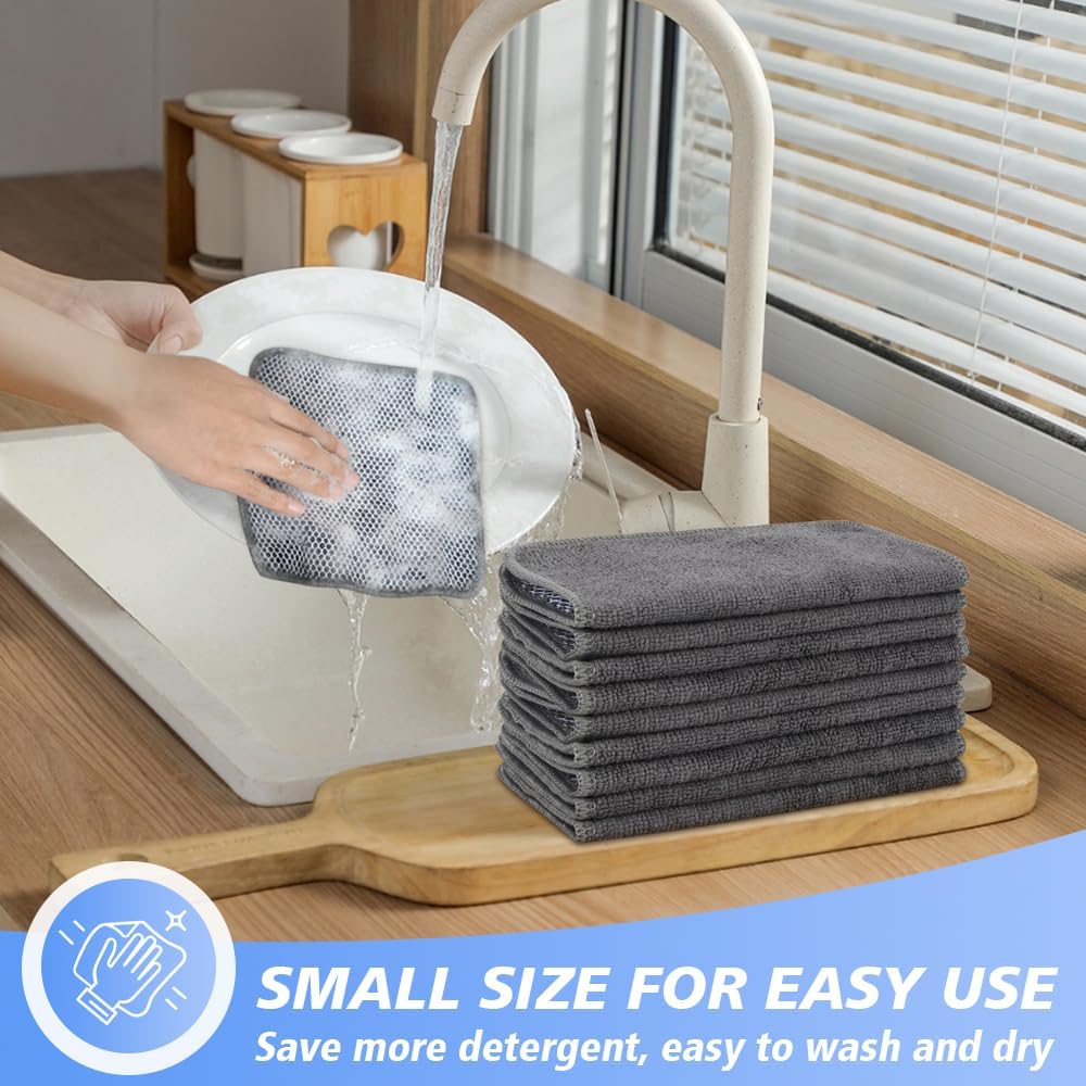 KinHwa Dish Cloths for Washing Dishes with Scrub Side, Microfiber Dish Rags