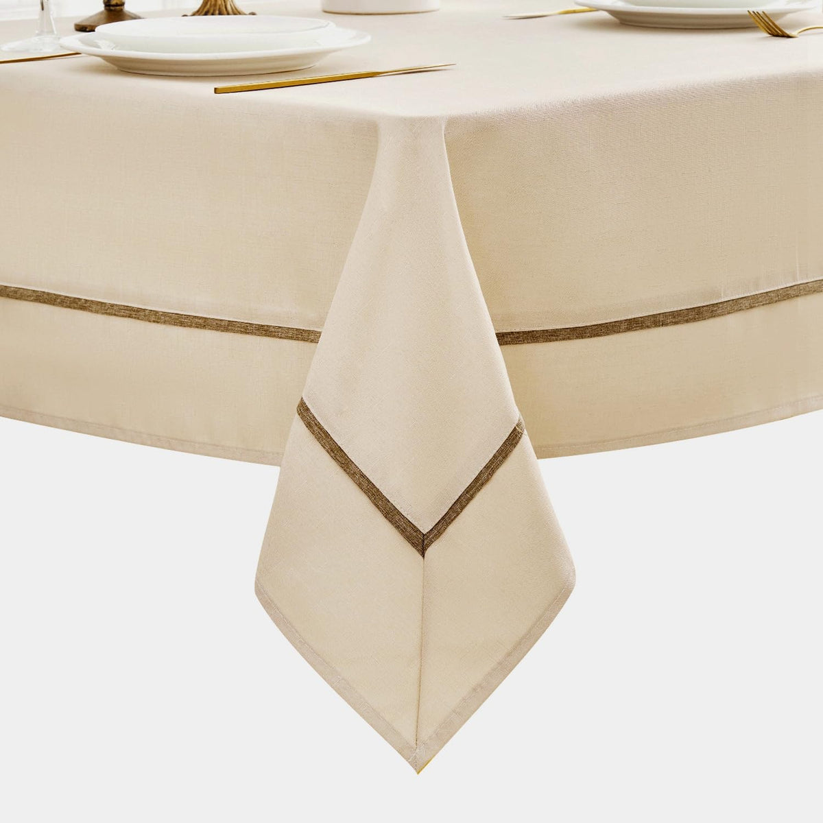 EHouseHome Heavy Duty Fabric Tablecloth with White Lace-Waterproof/Wrinkle Free/Stain Resistant/Oil Proof-for Dining,Indoor&Outdoor,Wedding,Holiday,White,Rectangle 60x120Inch
