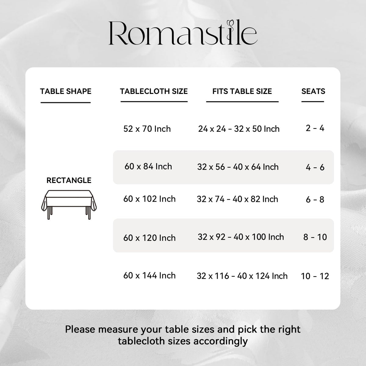 Romanstile Jacquard Rectangle Tablecloth 60 x 120 Inch, White
