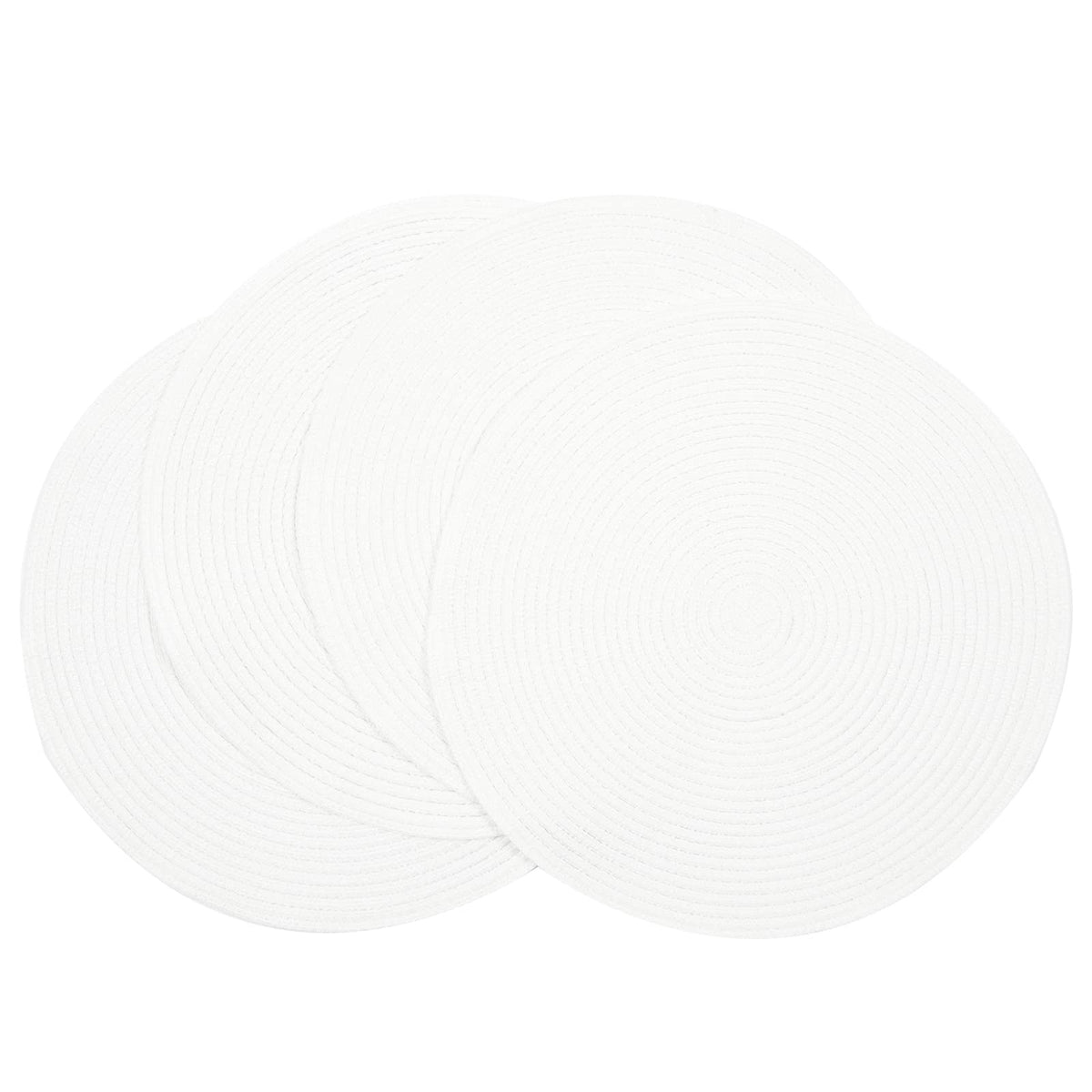 SHACOS Round Braided Placemats Set of 8 Cotton Fabric Round Table Mats Non Slip Washable 15 inch Round Place Mats Home Party Table Decor (Beige, 8)