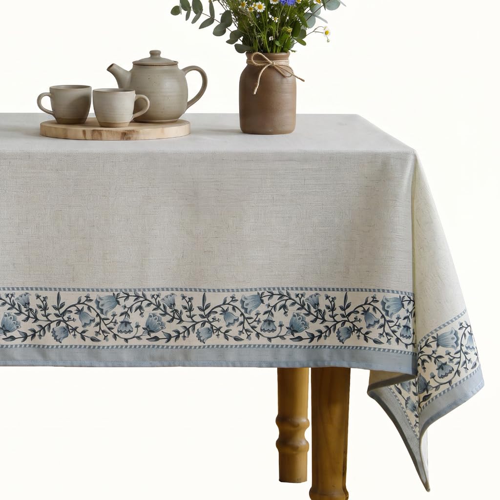 ISAENNE Designer Linen Rectangular Long Tablecloth,118"x67"-Serenity G