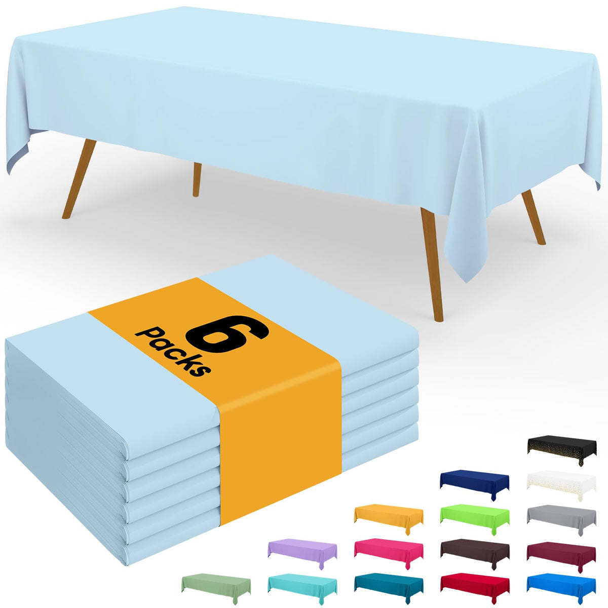 Smiry Plastic Disposable Waterproof Table Cloth - 54 x 108 Inch, 6 Packs