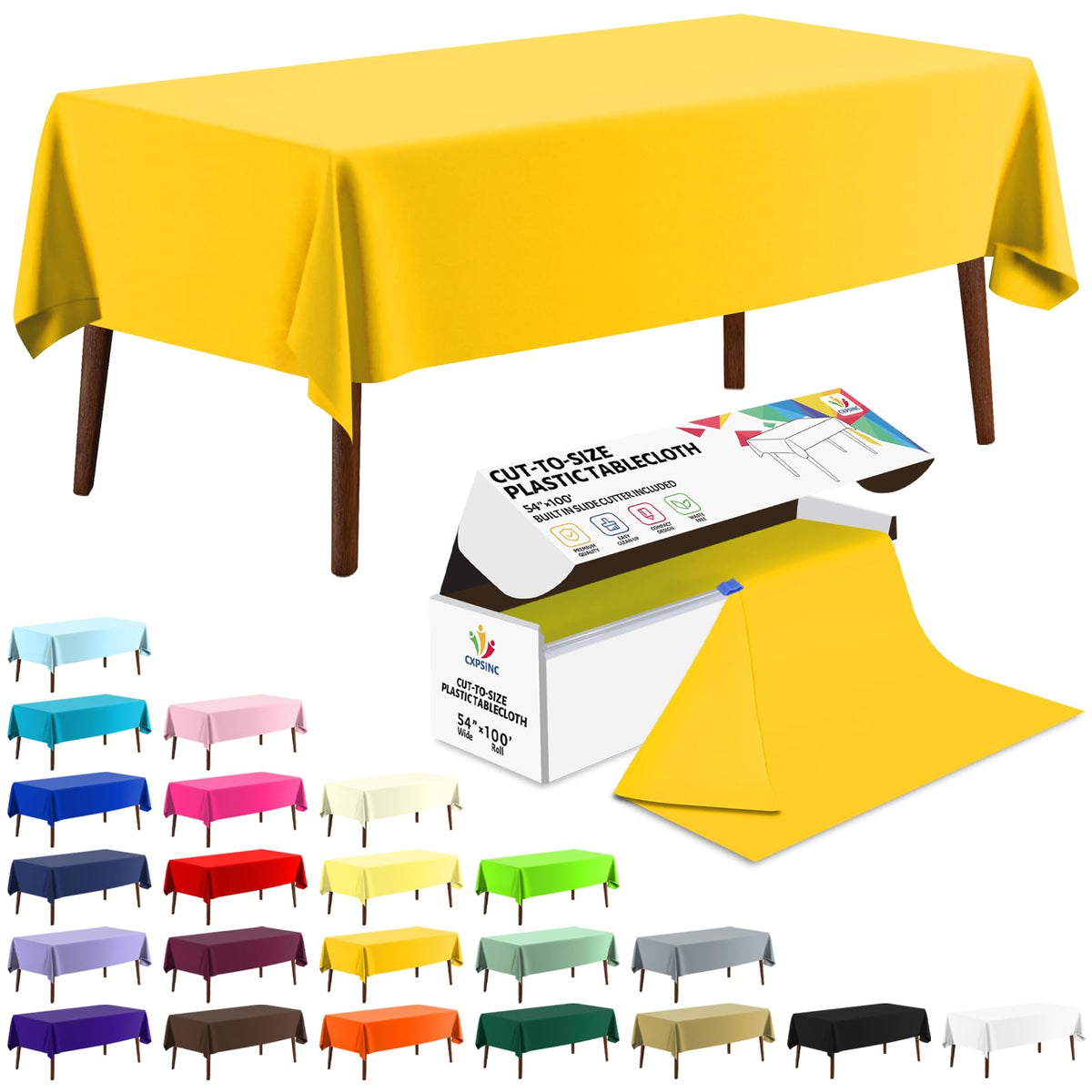 CXPSINC White Plastic Table Cloth Disposable Tablecloth Roll 54 Inch X 300 Feet Plastic Table Cover Roll with Slide Cutter for Picnics, Parties, Banquet, Birthdays, Weddings